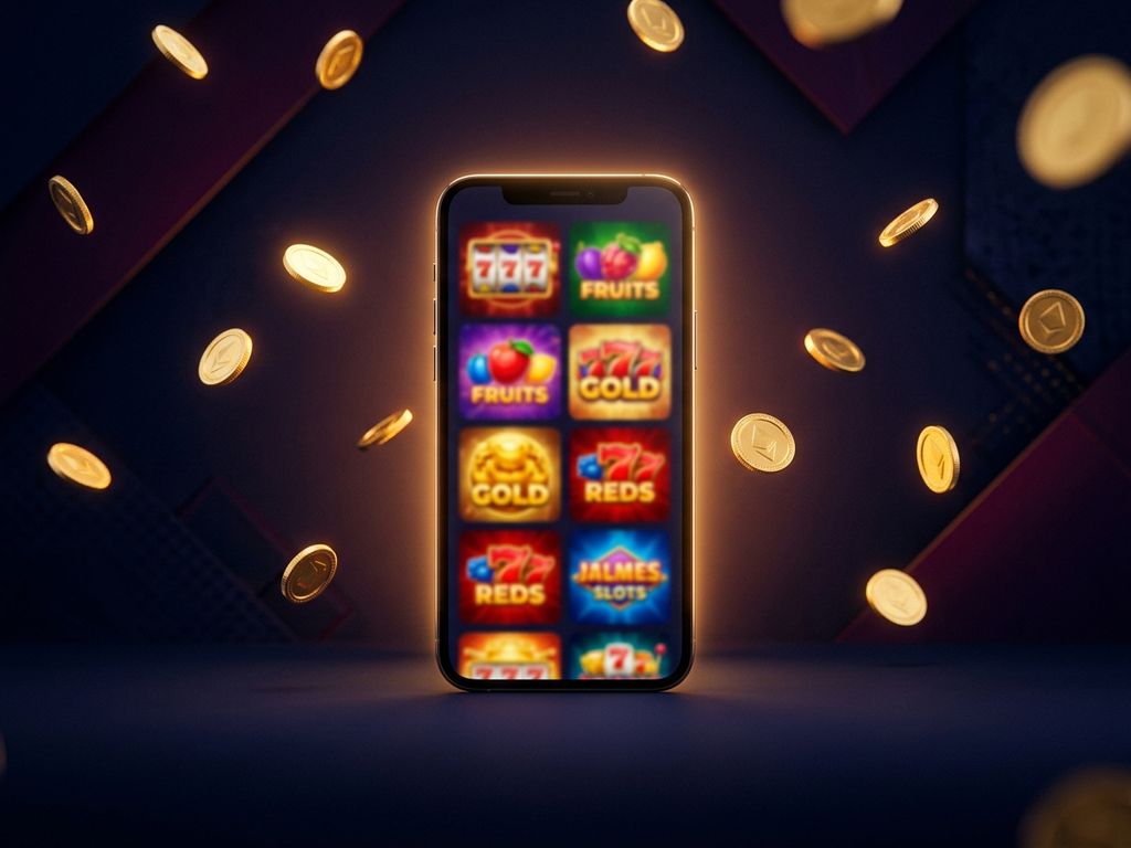 Smartphone displaying casino lobby with gold coins